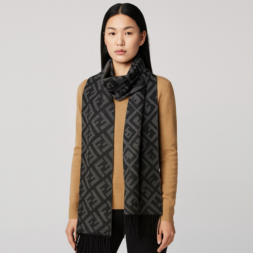 Fendi FF Logo Wool Scarf Black