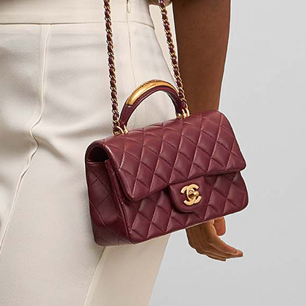 Chanel Mini Flap Bag With Gold Top Handle - Burgundy