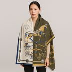 Hermès Horses & Carriage Wool Scarf – Green & Beige