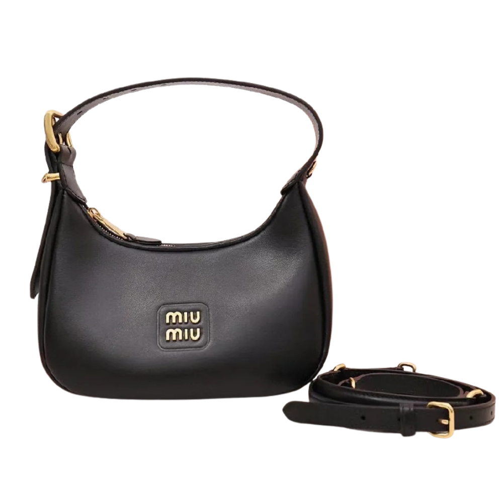 Miu Miu Smooth Curved Shoulder Bag Black