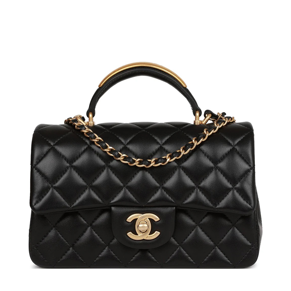 Chanel Mini Flap Bag With Gold Top Handle - Black