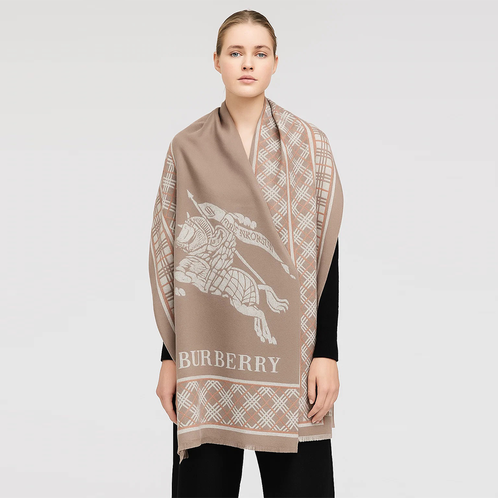 Burberry Equestrian Knight Wool & Cashmere Scarf – Beige