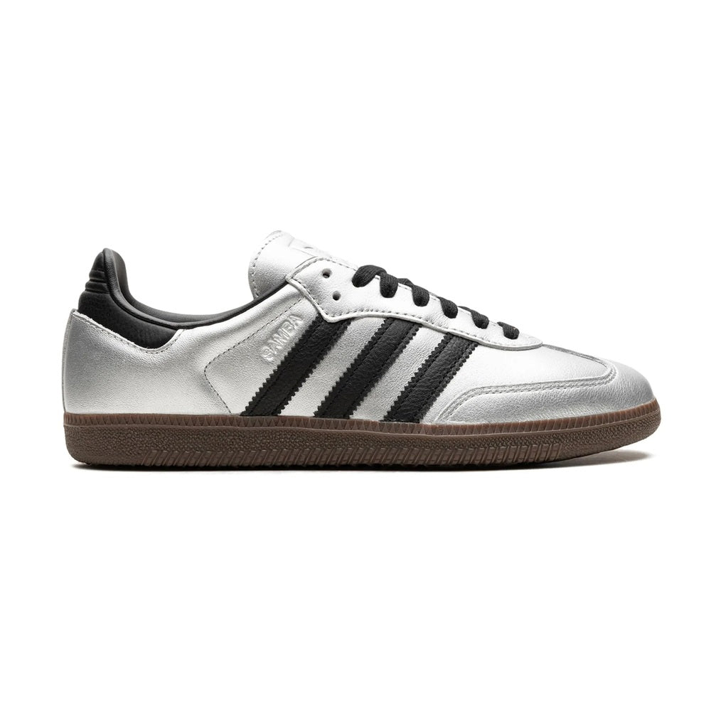 Adidas Samba OG  Sneakers, Metallic Silver, Black, and Gham