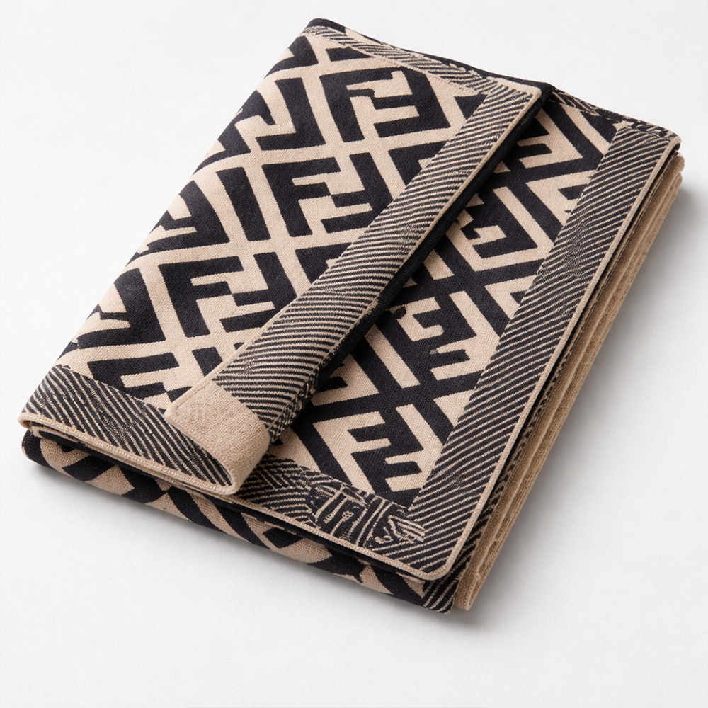 Fendi FF Monogram Wool Blend Scarf – Black & Beige