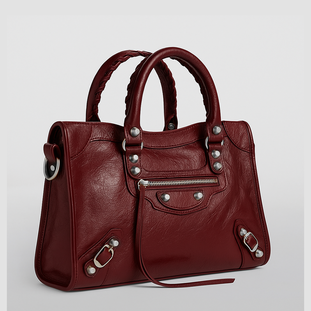 Balenciaga Burgundy Small Leather Le City Top-Handle Bag