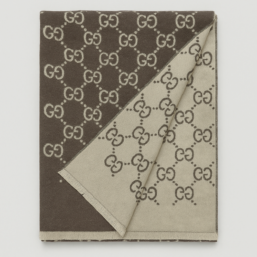 Gucci GG Reversible Wool & Cashmere Scarf – Brown & Beige