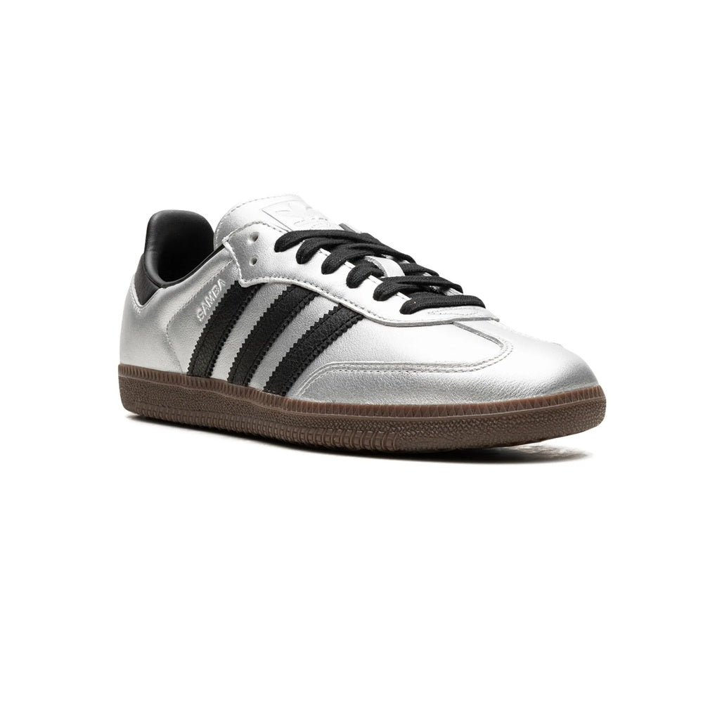 Adidas Samba OG  Sneakers, Metallic Silver, Black, and Gham