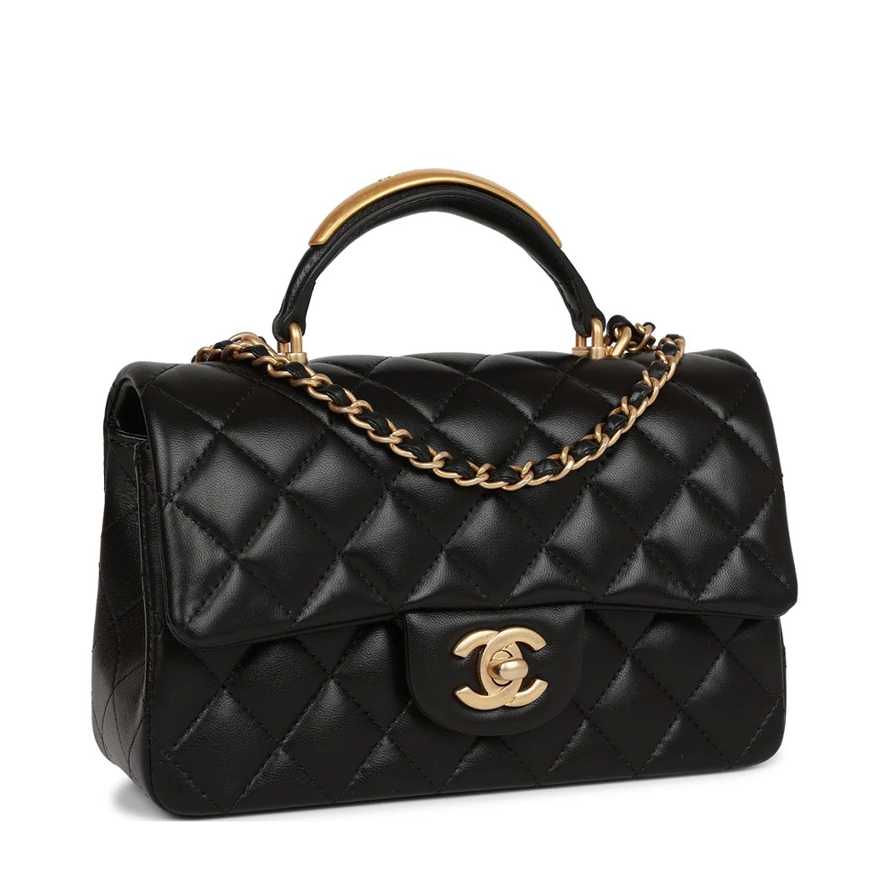 Chanel Mini Flap Bag With Gold Top Handle - Black