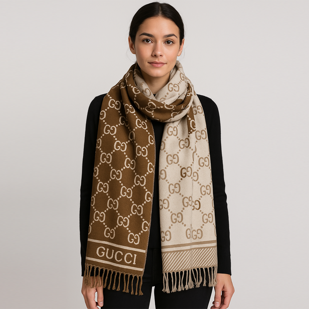 Gucci Reversible GG Jacquard Wool Scarf – Brown & Beige