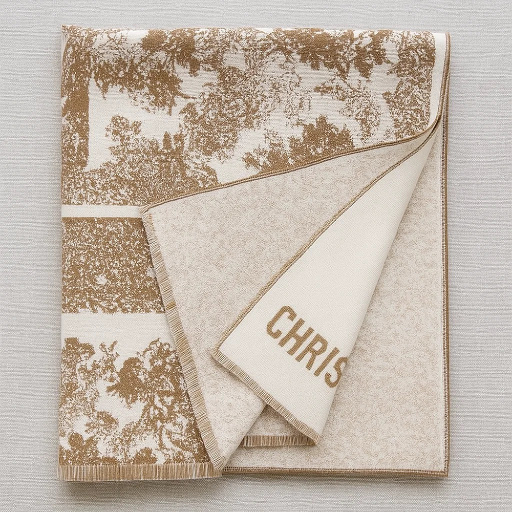 Christian Dior Toile de Jouy Embroidered Wool Scarf – Beige & Camel