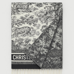 Christian Dior Toile de Jouy Embroidered Wool Scarf – Black & Cream