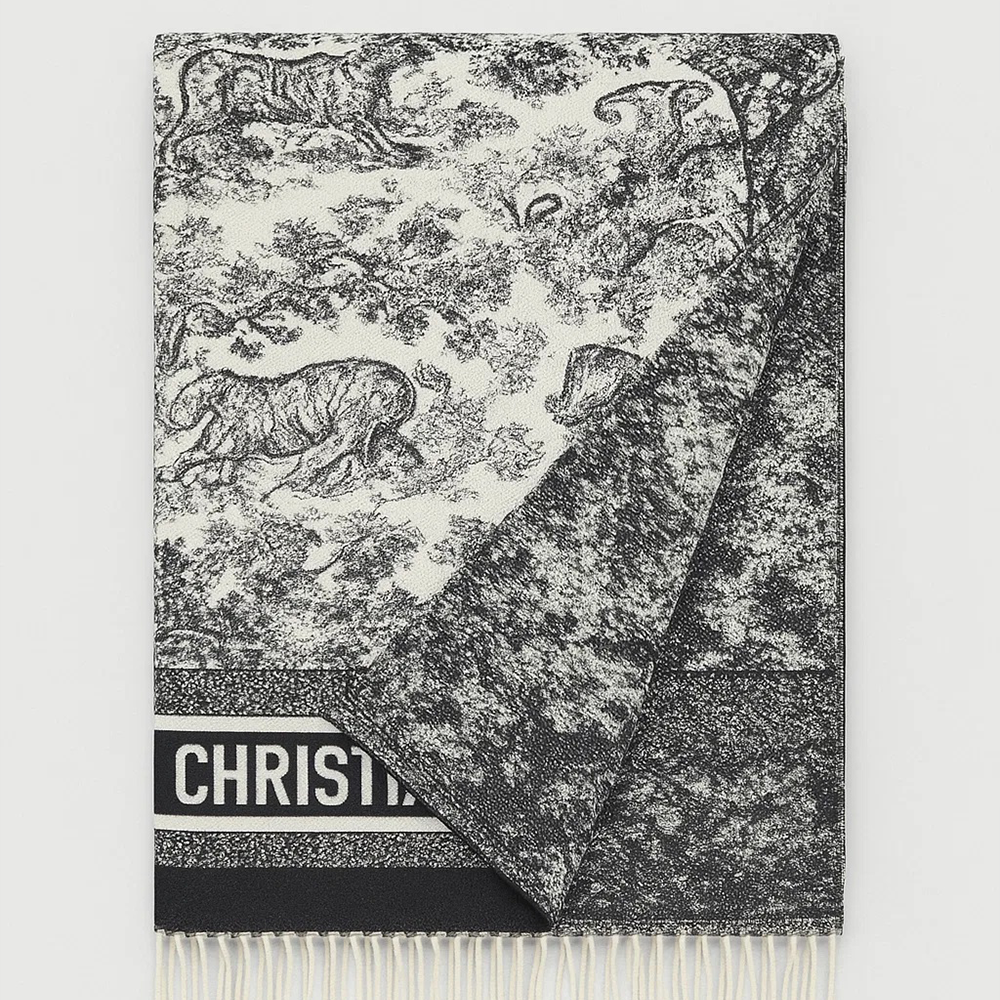 Christian Dior Toile de Jouy Embroidered Wool Scarf – Black & Cream