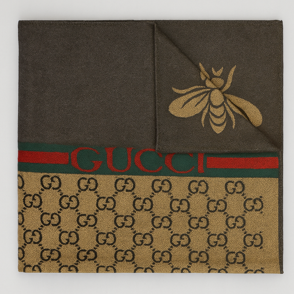 Gucci Reversible GG Wool Scarf with Bee Motif