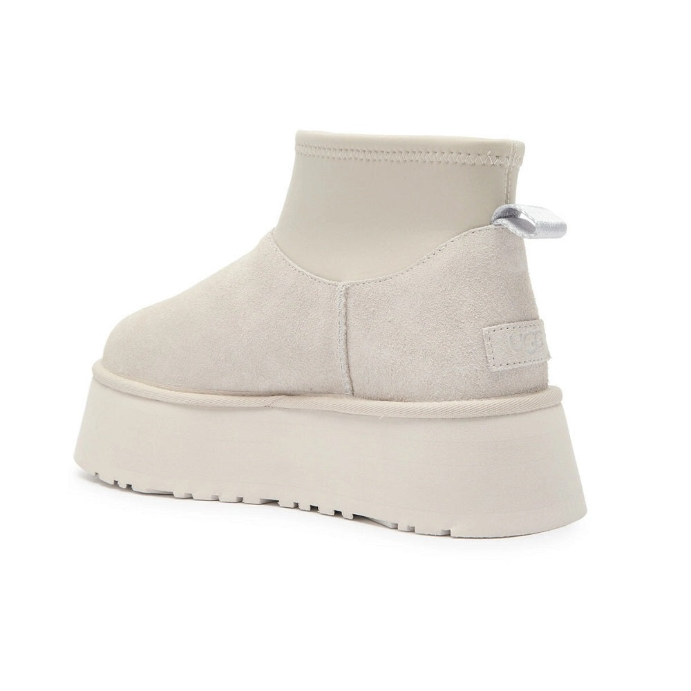 Ugg Classic Mini Dipper Puffer Suede Ankle Boots White