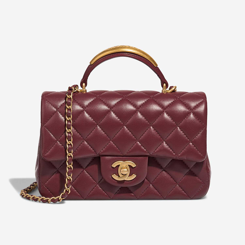 Chanel Mini Flap Bag With Gold Top Handle - Burgundy