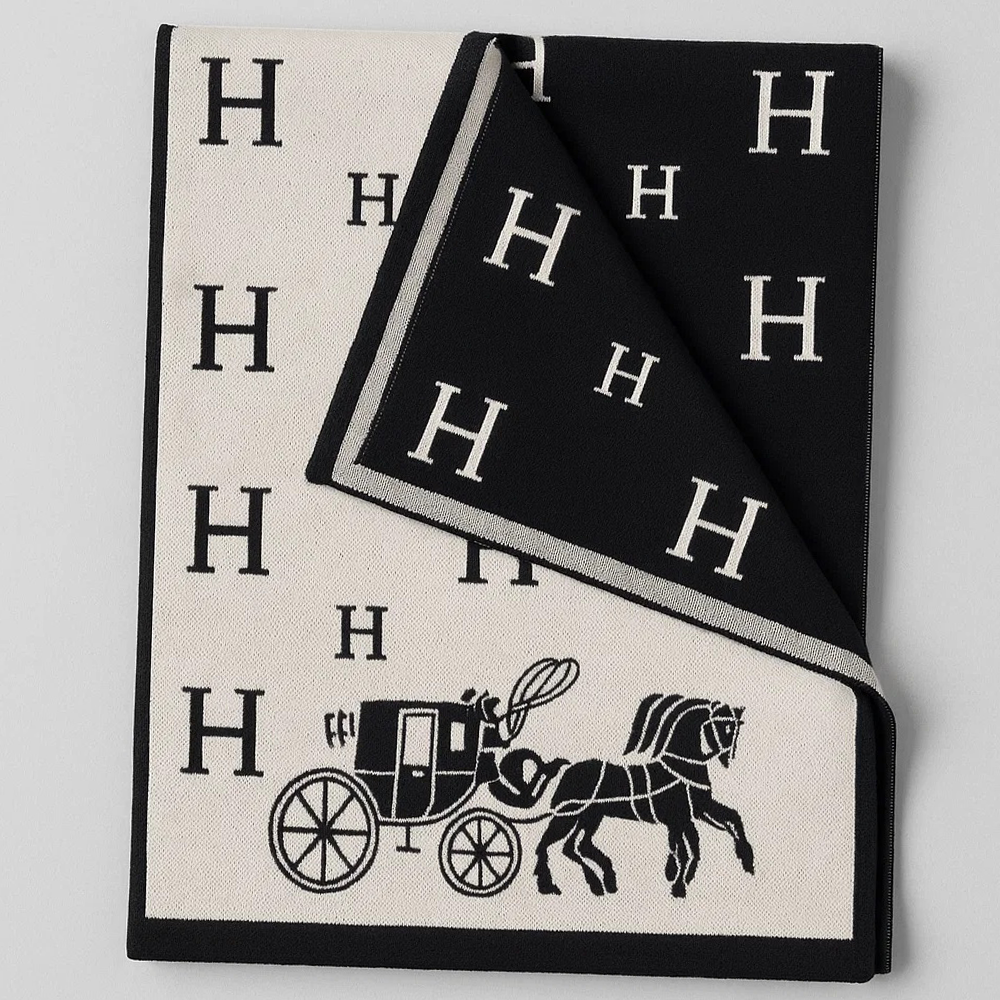 Hermès Reversible H Monogram Wool & Cashmere Scarf – Black & White
