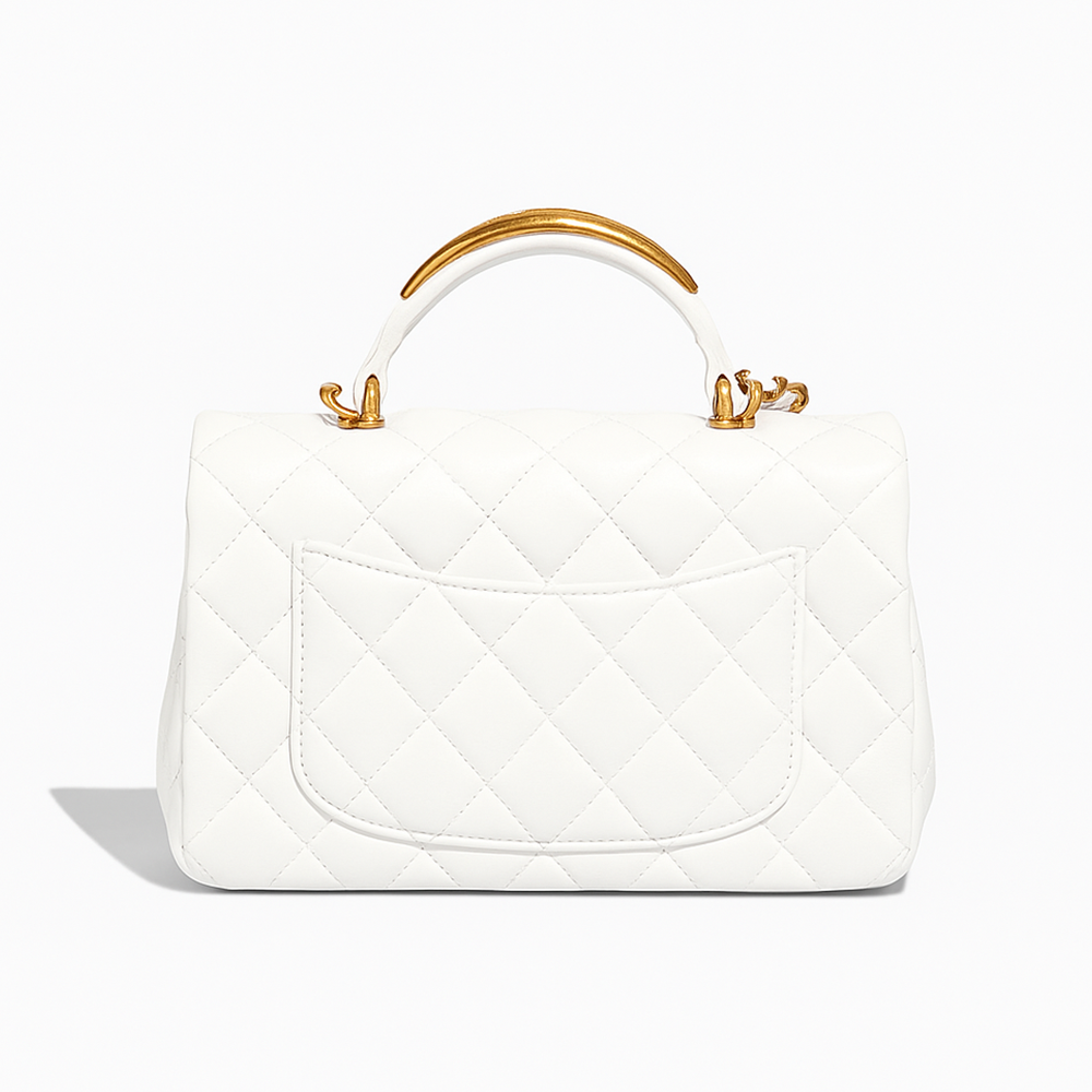 Chanel Mini Flap Bag with Gold Top Handle – White