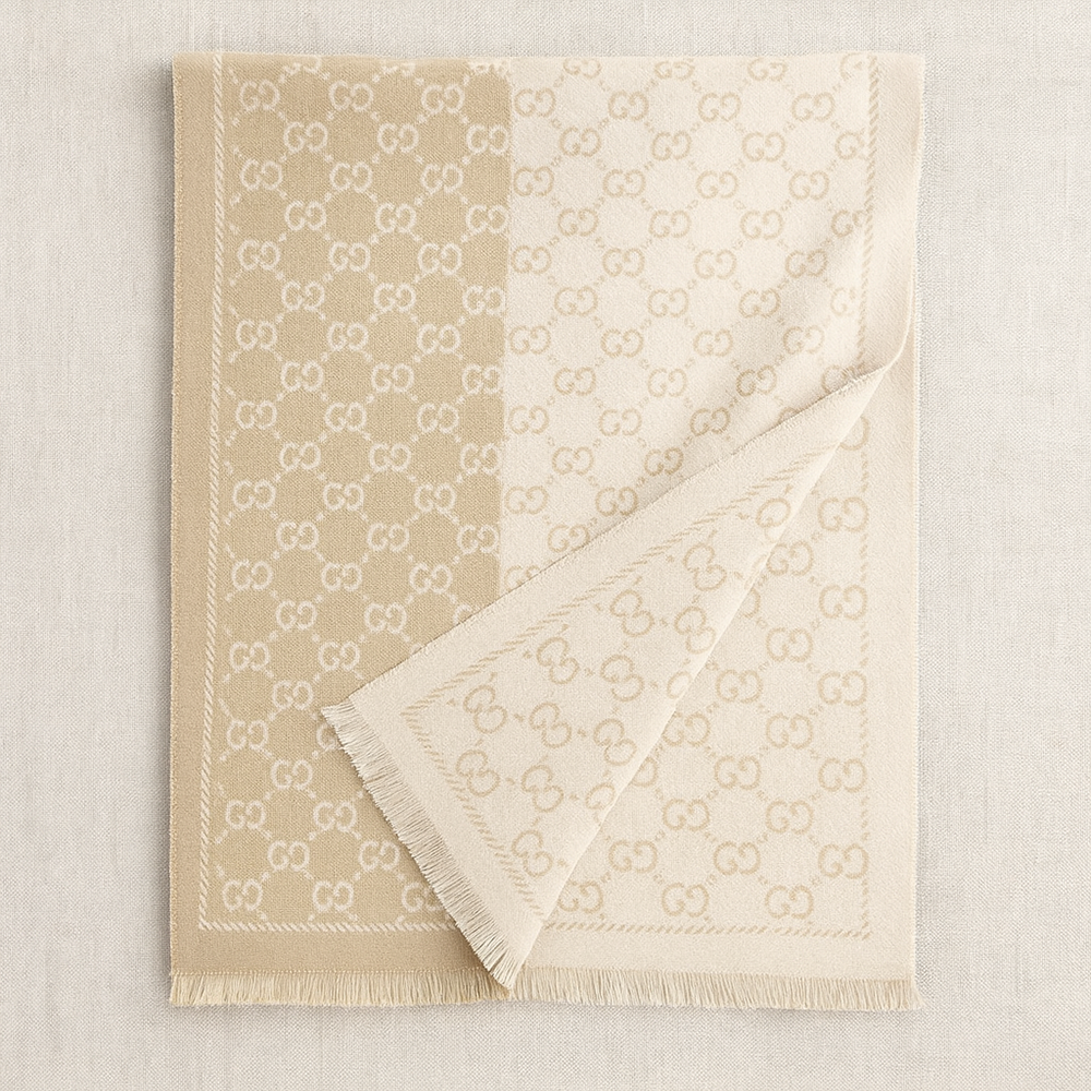 Gucci GG Reversible Wool Scarf – Beige