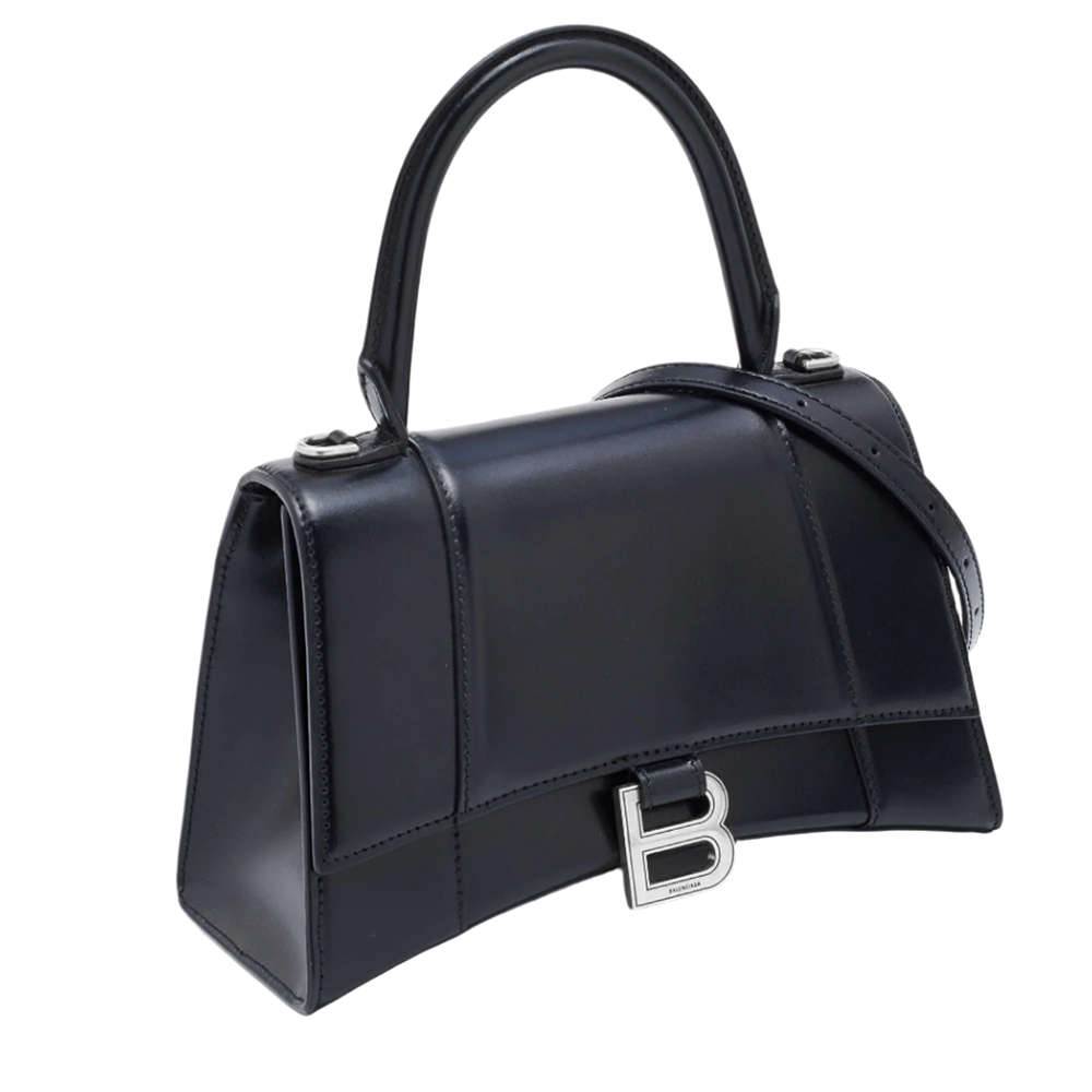 Balenciaga Black Leather Hourglass Box Top Handle Bag