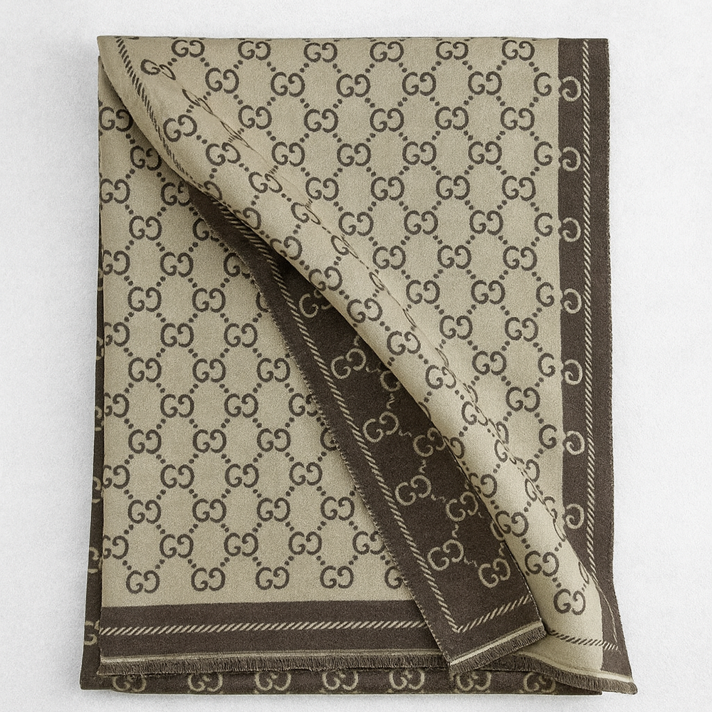 Gucci GG Reversible Wool & Cashmere Scarf – Brown & Beige