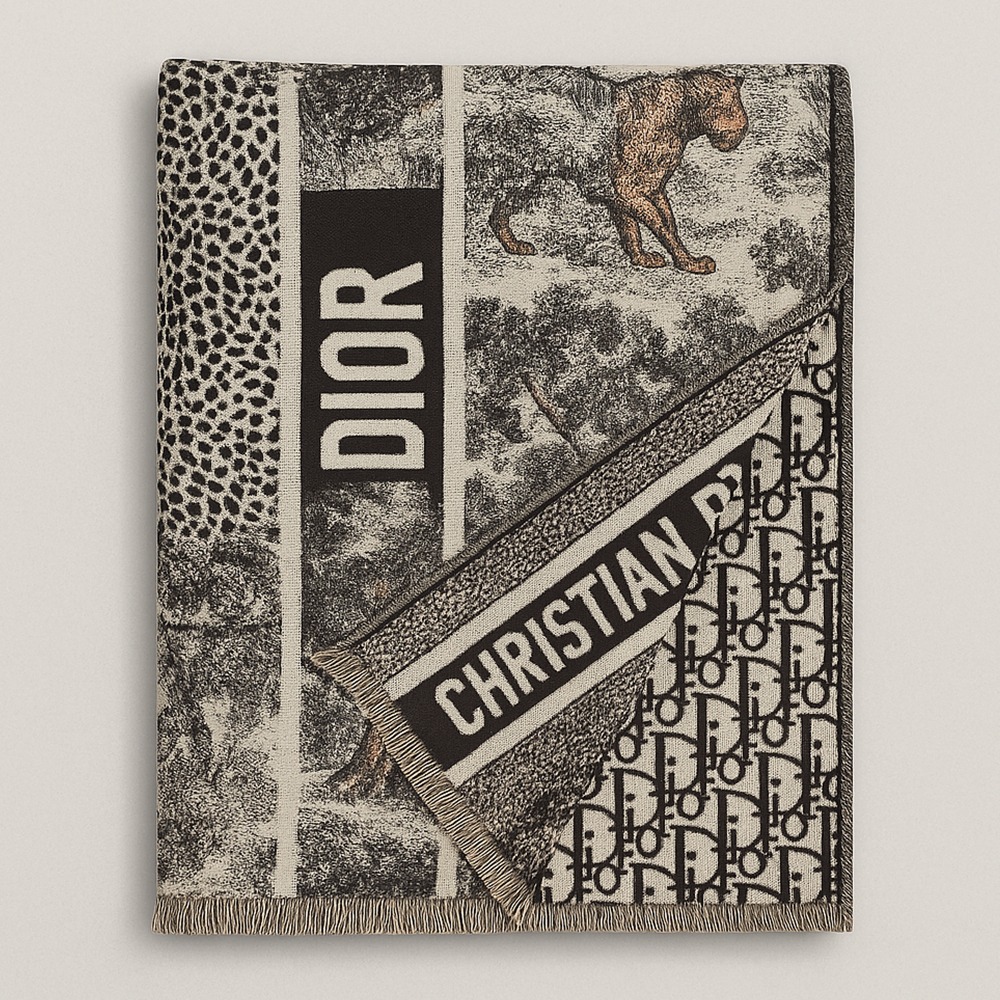 Christian Dior D-Oblique & Toile de Jouy Wool Scarf – Black & Grey