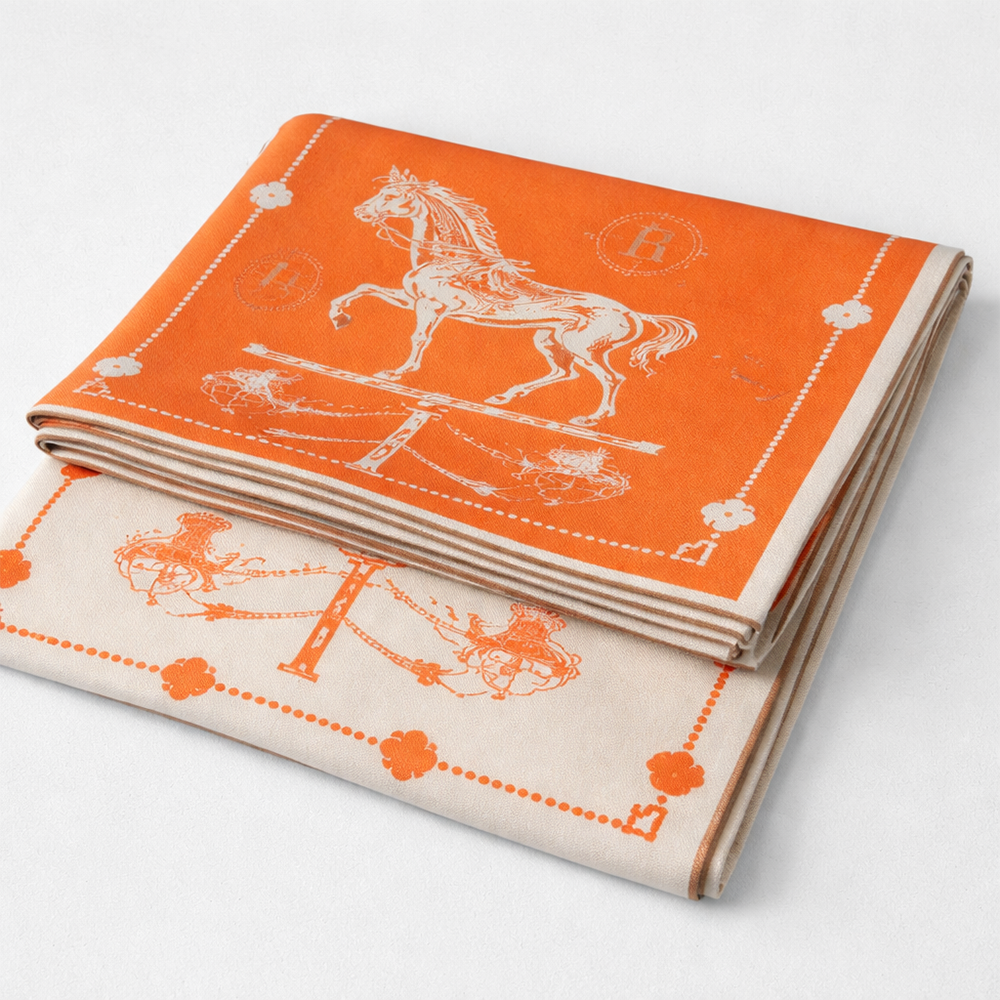Hermès Horse Print Scarf – Orange & Beige