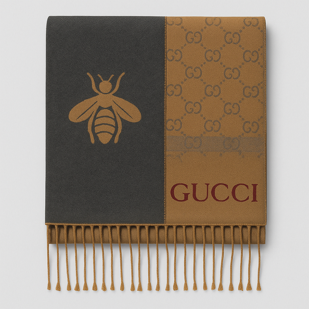 Gucci Reversible GG Wool Scarf with Bee Motif