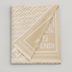 Fendi Wool Scarf – Beige with FF Logo Pattern