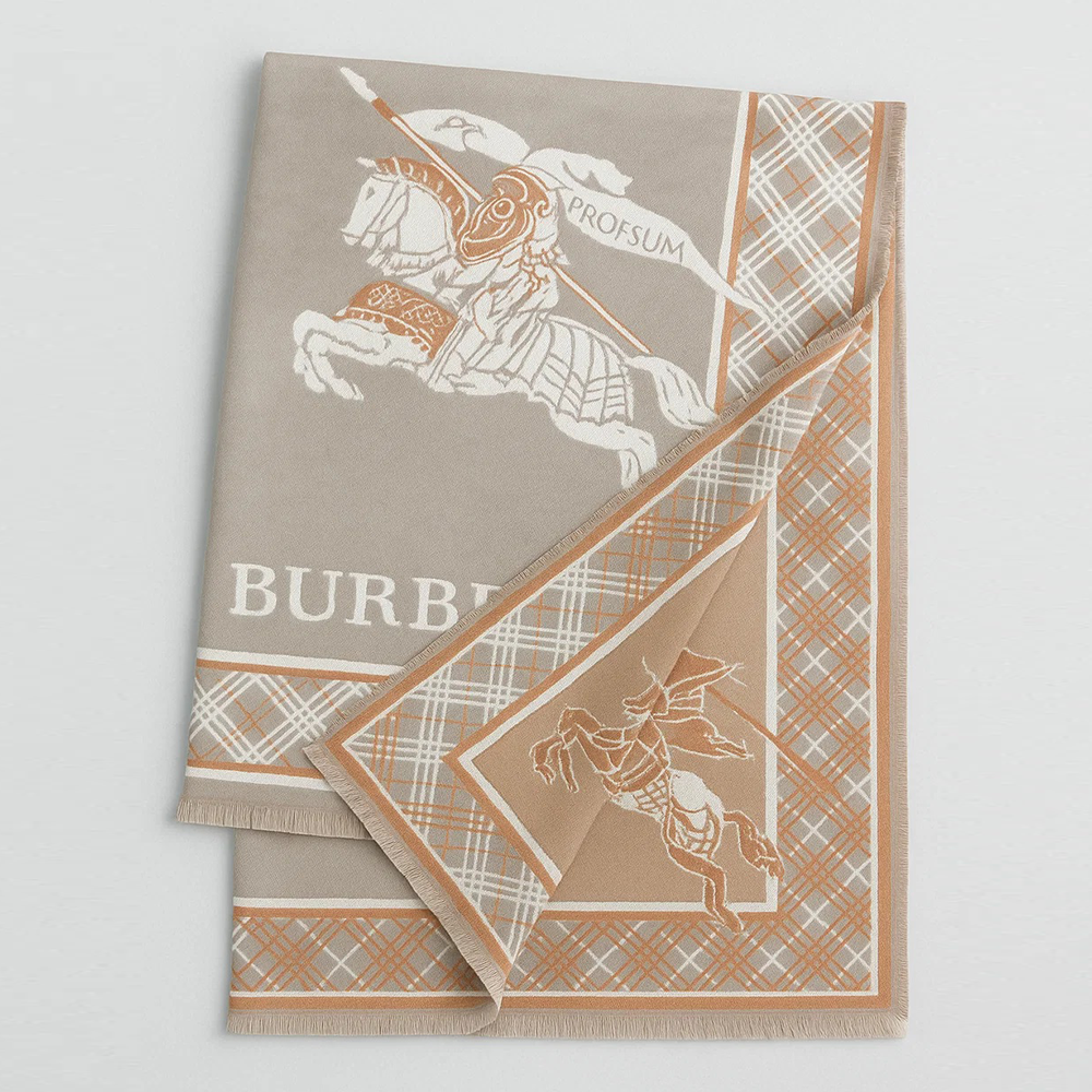 Burberry Equestrian Knight Wool & Cashmere Scarf – Beige