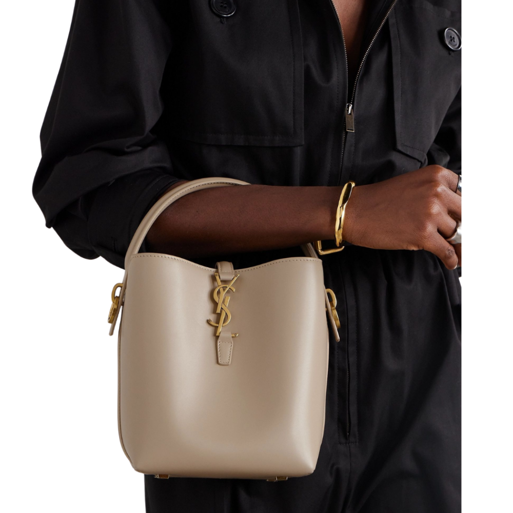 Saint Laurent Le 37 Mini Leather Bucket Bag Beige