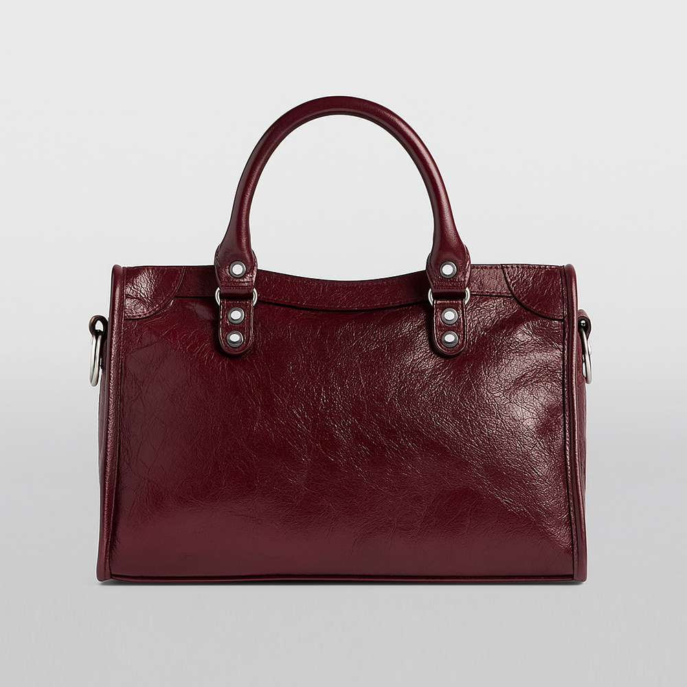 Balenciaga Burgundy Small Leather Le City Top-Handle Bag