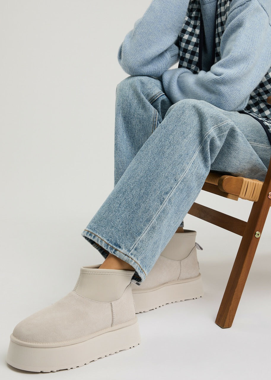 Ugg Classic Mini Dipper Puffer Suede Ankle Boots White