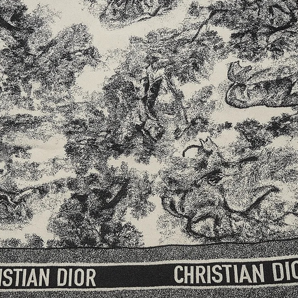 Christian Dior Toile de Jouy Embroidered Wool Scarf – Black & Cream