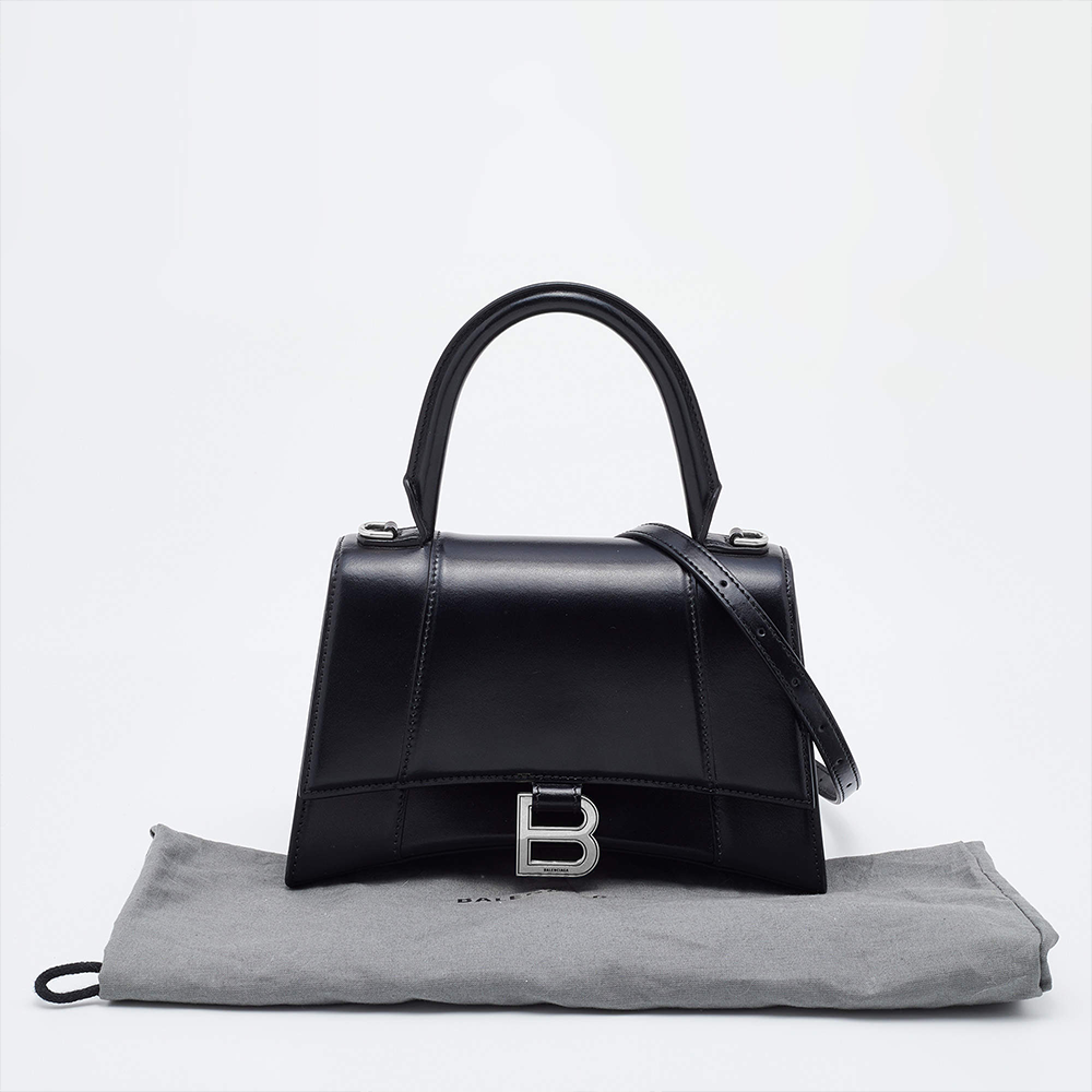 Balenciaga Black Leather Hourglass Box Top Handle Bag