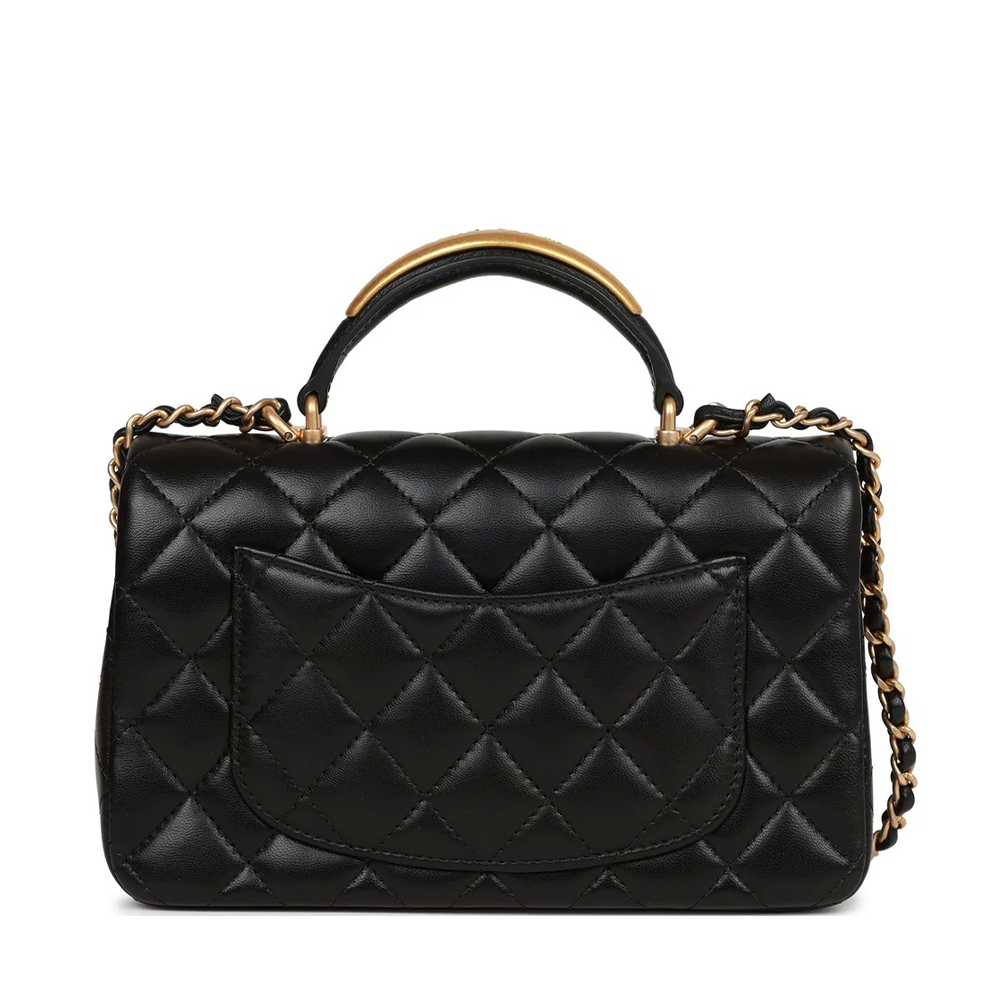 Chanel Mini Flap Bag With Gold Top Handle - Black