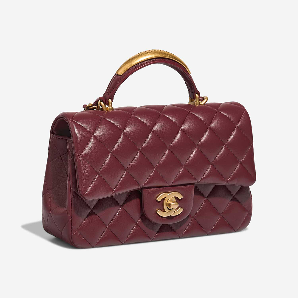Chanel Mini Flap Bag With Gold Top Handle - Burgundy