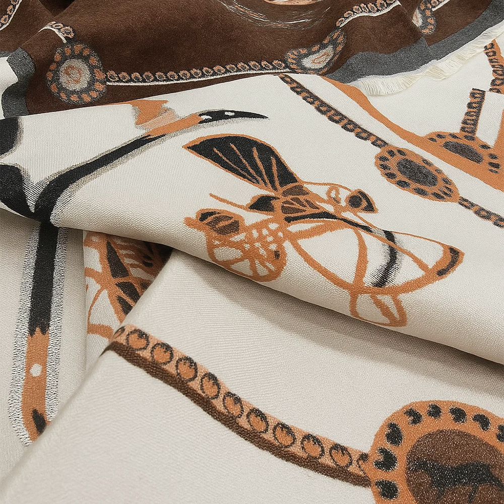 Hermès Horse Equestrian Riders Wool & Cashmere Scarf – Brown & White