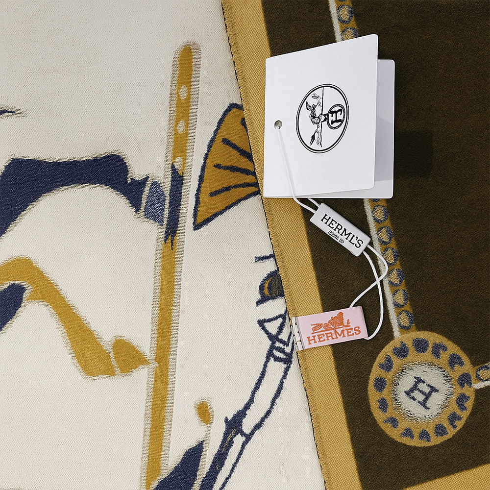 Hermès Horses & Carriage Wool Scarf – Green & Beige