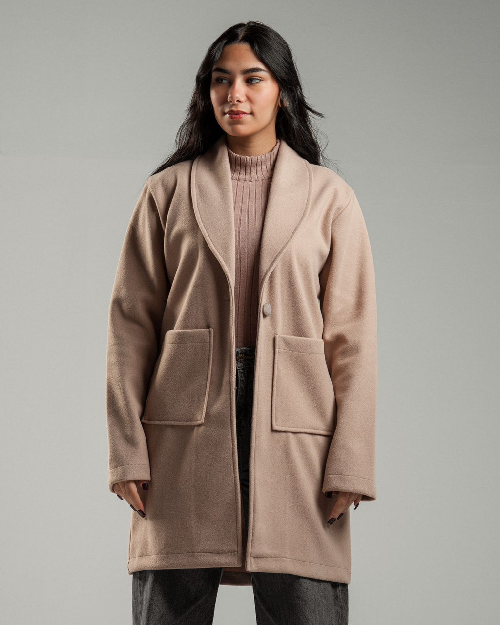 Oversized Knitted Sweater Beige Coat Casual Lapel Warm Overcoat With Pockets - All About Eg