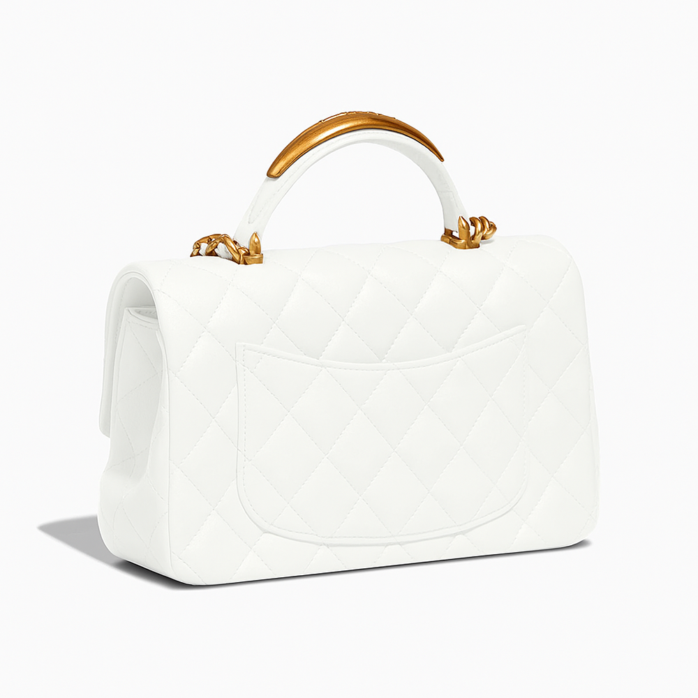 Chanel Mini Flap Bag with Gold Top Handle – White