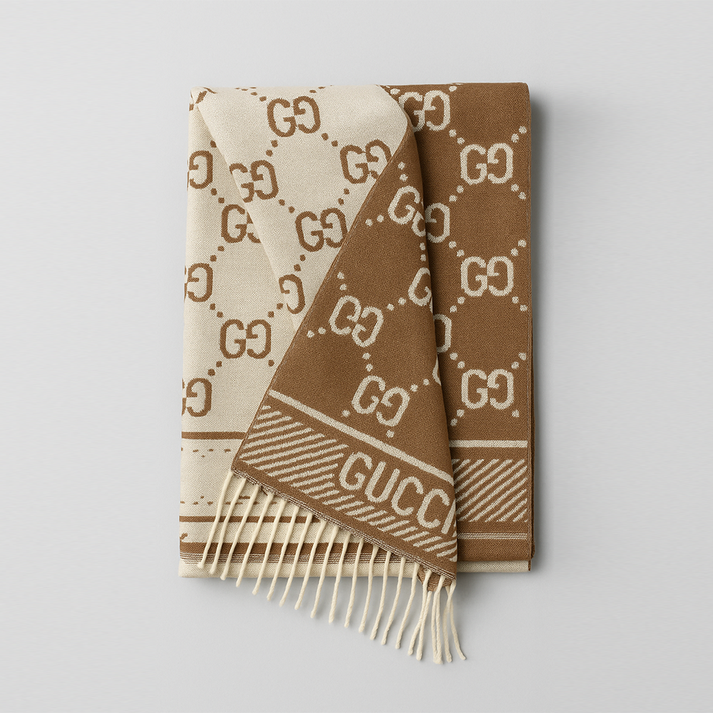 Gucci Reversible GG Jacquard Wool Scarf – Brown & Beige