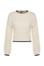 Crew Neck Ecru Knitwear Sweater - Openwork Hole