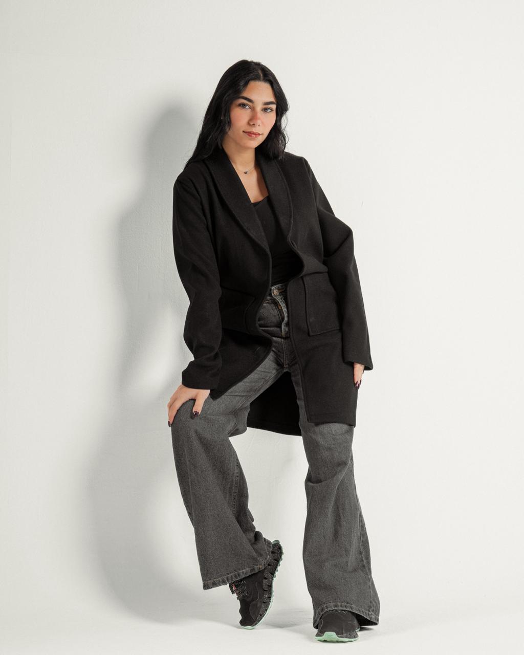 Oversized Knitted Sweater Black Coat Casual Lapel Warm Overcoat With Pockets - All About Eg