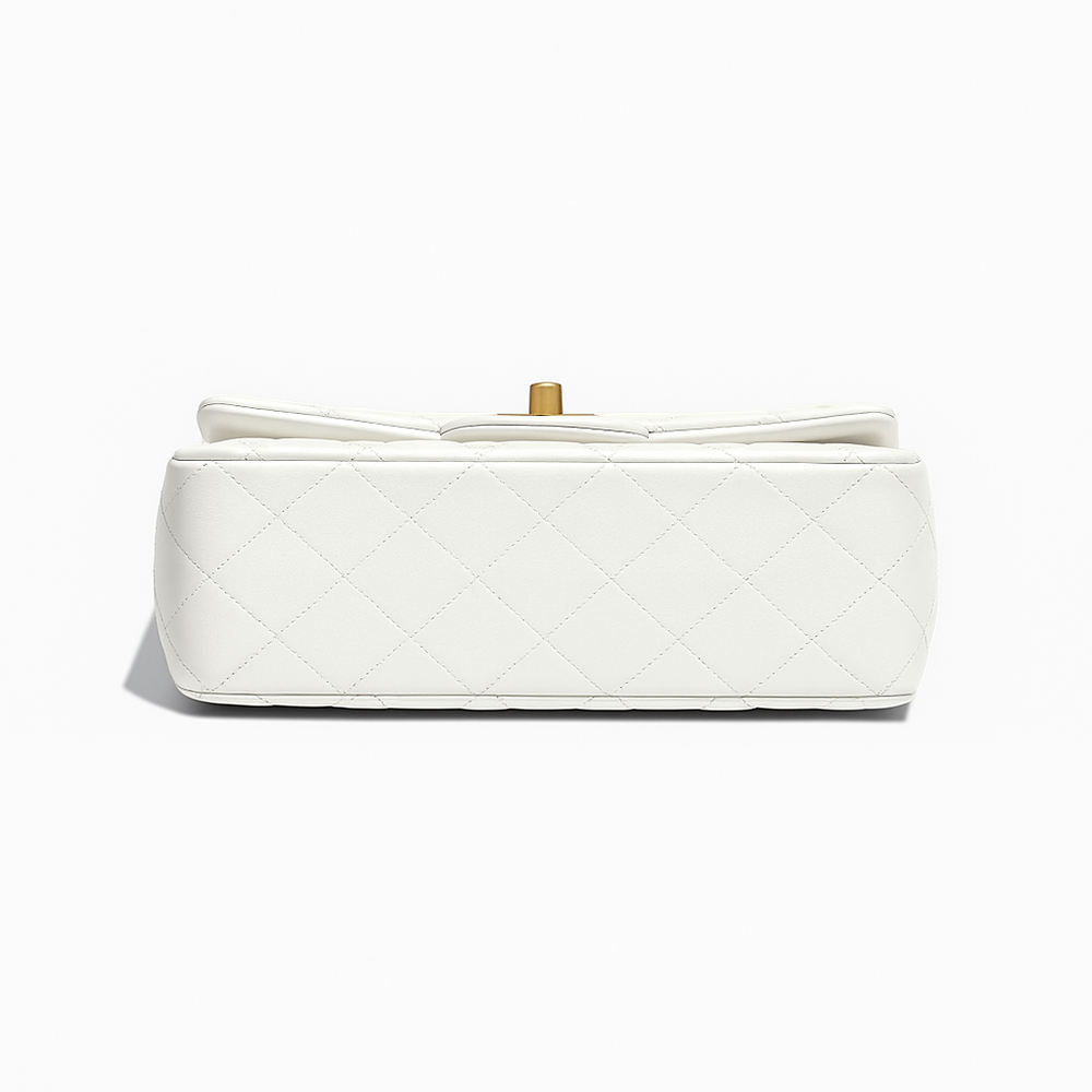 Chanel Mini Flap Bag with Gold Top Handle – White