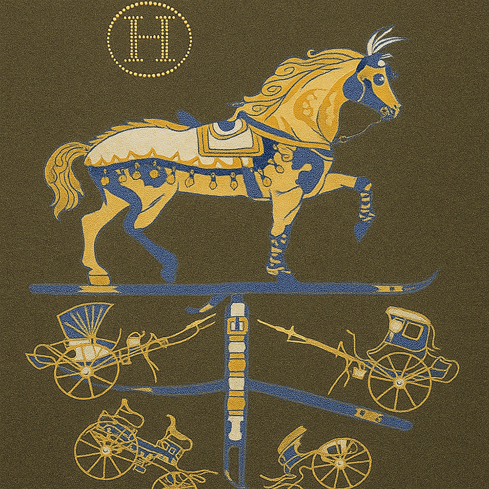 Hermès Horses & Carriage Wool Scarf – Green & Beige