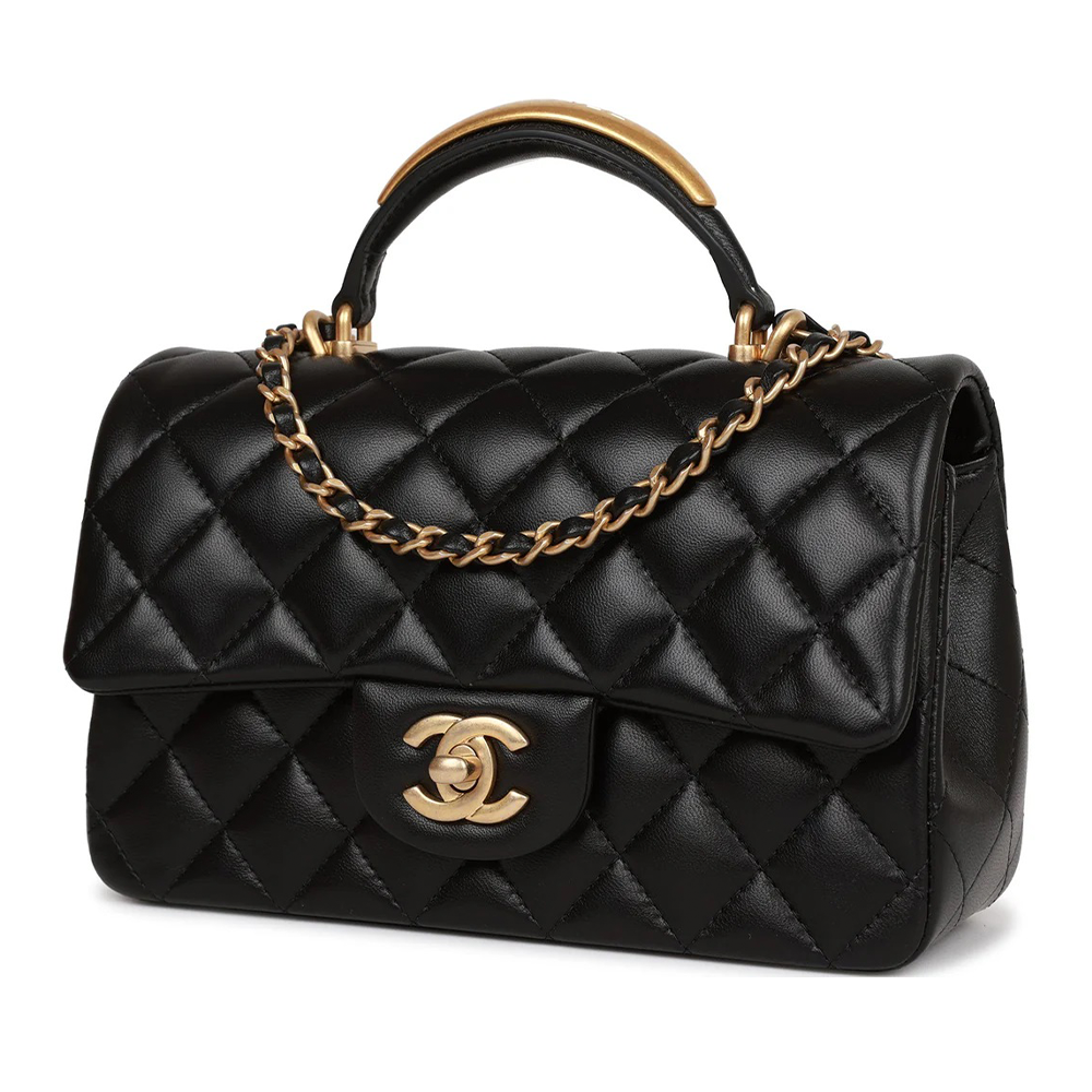 Chanel Mini Flap Bag With Gold Top Handle - Black
