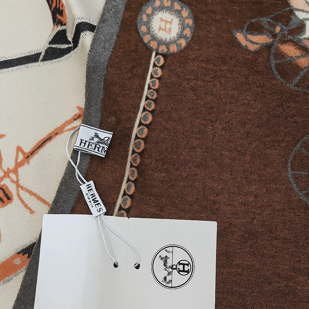 Hermès Horse Equestrian Riders Wool & Cashmere Scarf – Brown & White