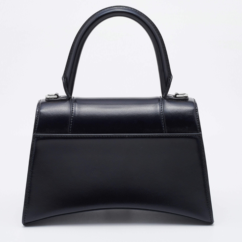 Balenciaga Black Leather Hourglass Box Top Handle Bag
