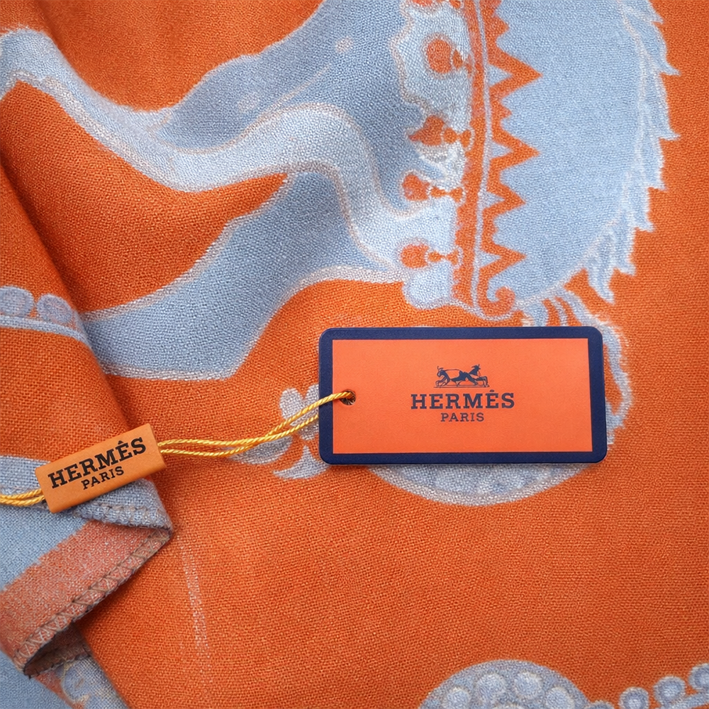 Hermès Horse Print Scarf – Orange & Beige