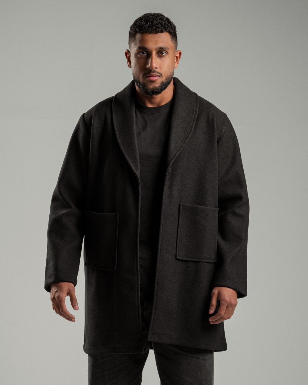 Oversized Knitted Sweater Black Coat Casual Lapel Warm Overcoat With Pockets - All About Eg